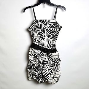 City Studio Black and White Palm leaf mini dress puffed bottom with belt…